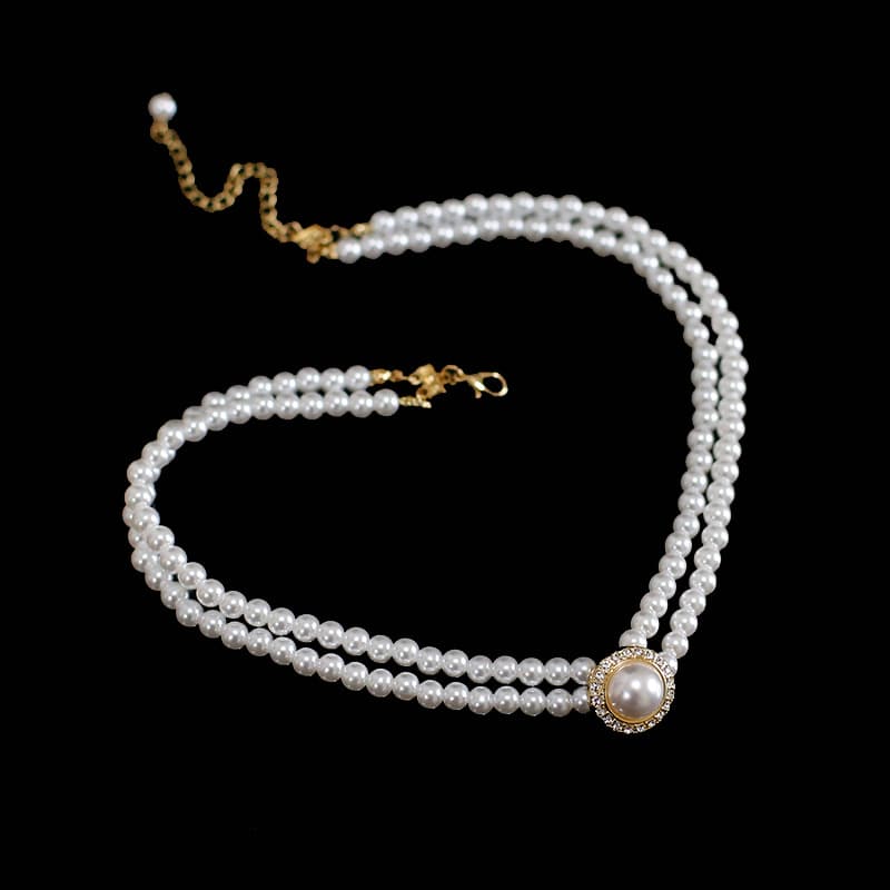 Korean retro necklace for bride, universal chain from pearl, accessory, wedding accessories 3