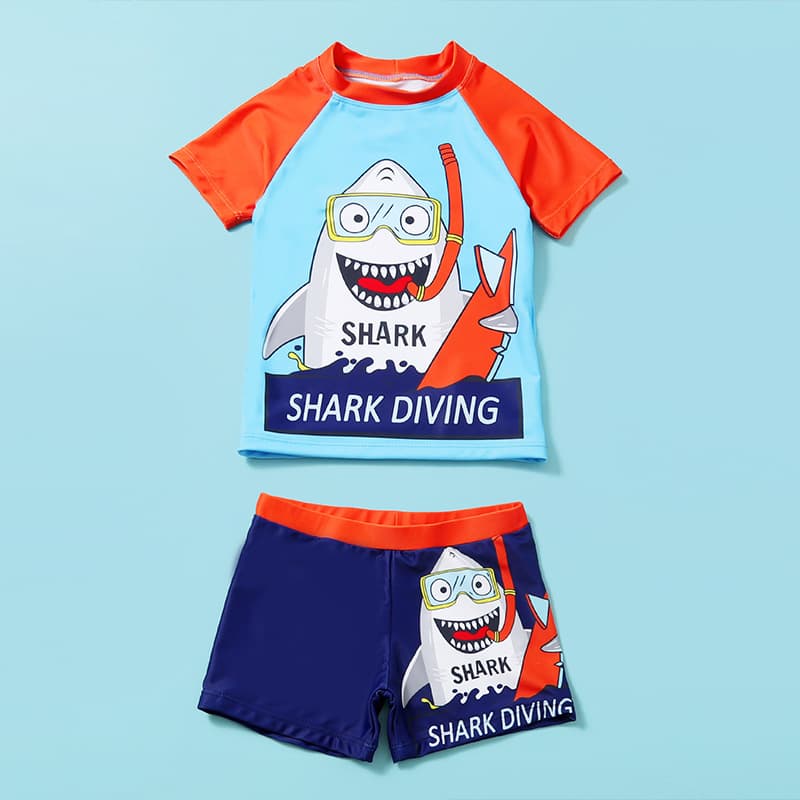 Split swimwear for boys, multicoloured cartoon children's uniform, print, with short sleeve 4