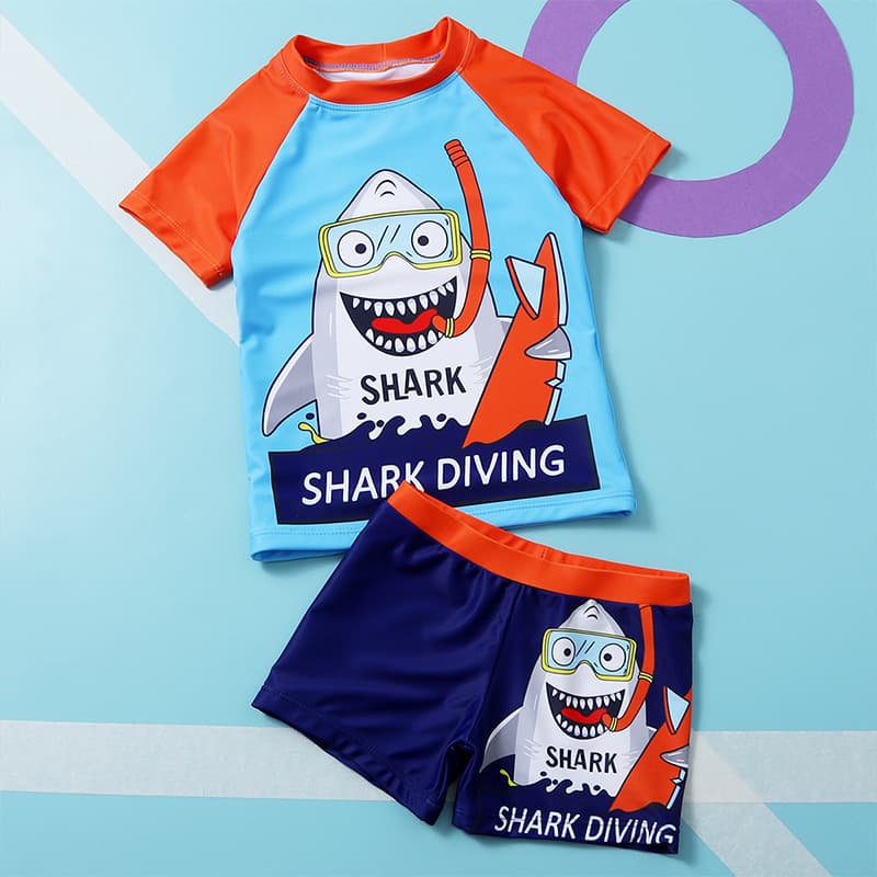 Split swimwear for boys, multicoloured cartoon children's uniform, print, with short sleeve