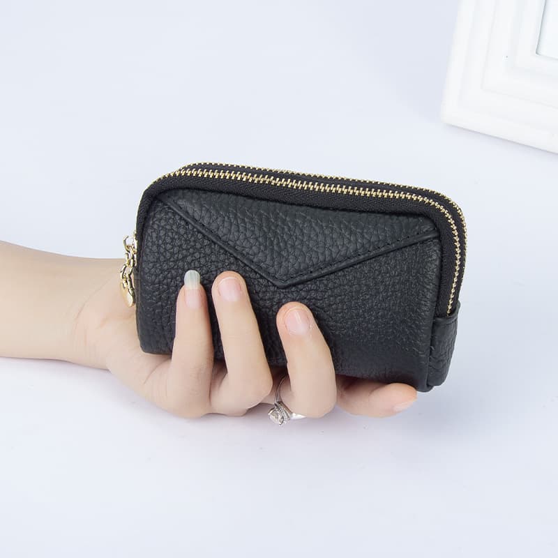 Leather keychain with zipper, coins, wallet, small shoulder bag, cowhide, simple and elegant design, genuine leather 2