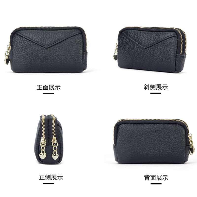 Leather keychain with zipper, coins, wallet, small shoulder bag, cowhide, simple and elegant design, genuine leather 3
