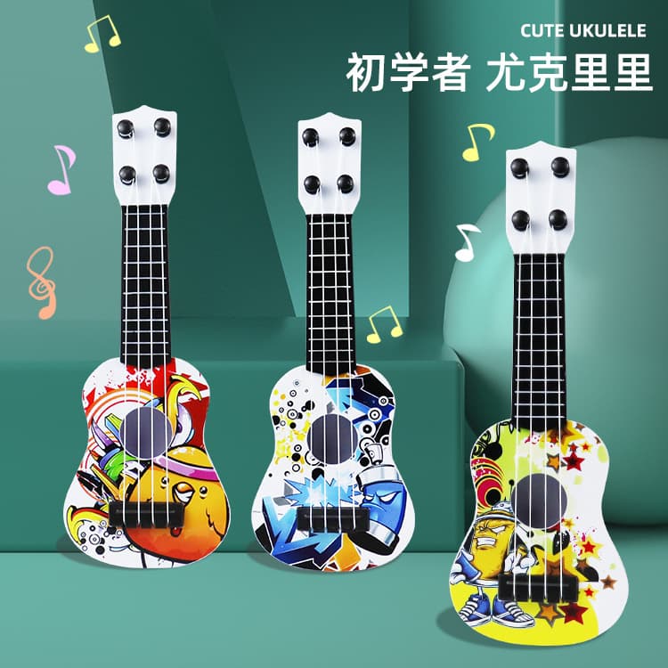 Toy, realistic musical instruments, ukulele with a score, small music guitar, training, early education 2