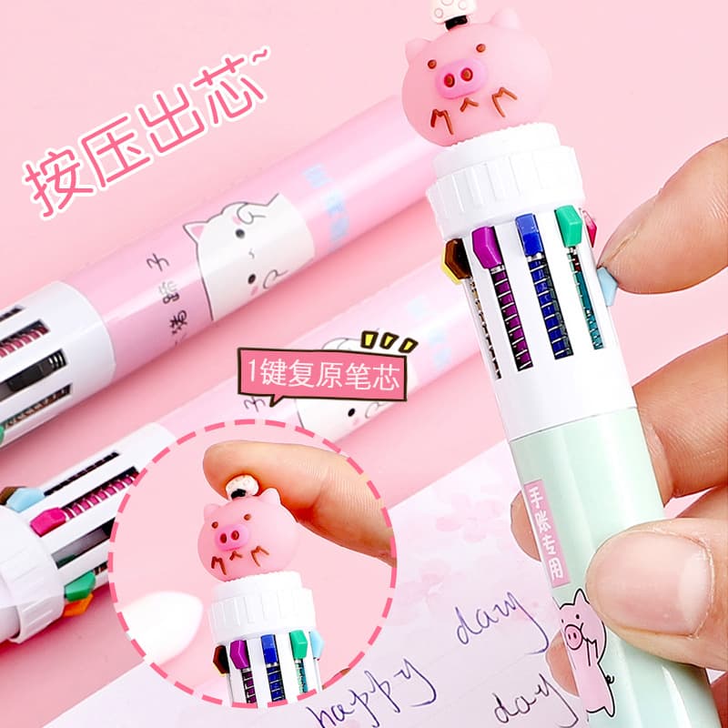 Multicoloured cartoon ballpoint pen for students, universal stationery, 10 colors, Birthday gift 2