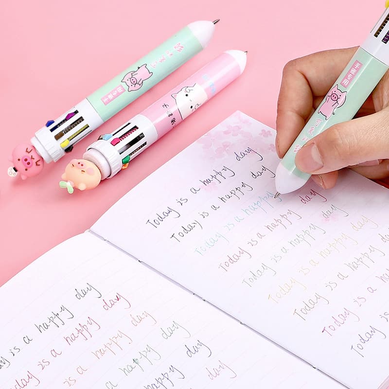 Multicoloured cartoon ballpoint pen for students, universal stationery, 10 colors, Birthday gift 3