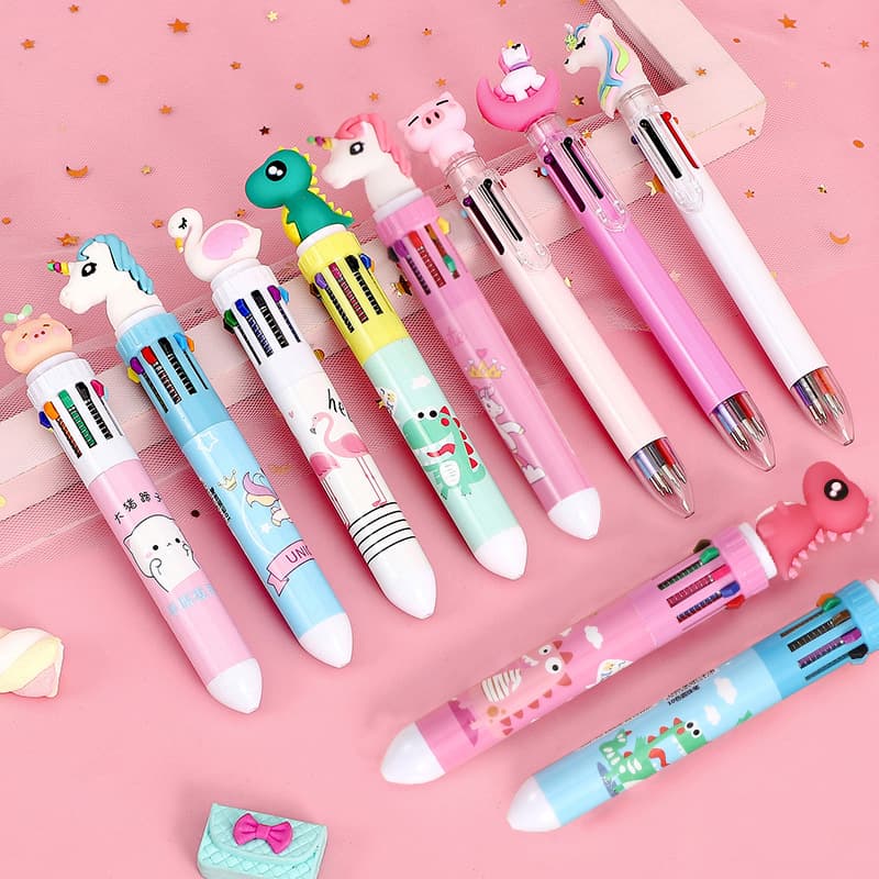 Multicoloured cartoon ballpoint pen for students, universal stationery, 10 colors, Birthday gift 4