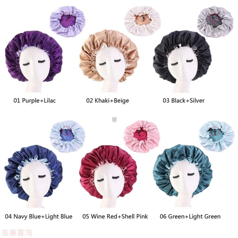 [Women Night Sleep Cap Satin Elastic Bonnet Hat For Hair Care]