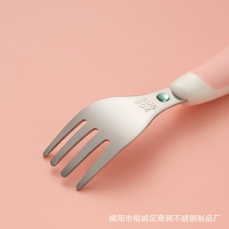 (Wholesale), cartoon handheld children's spoon stainless steel, teaching fork for baby, tableware, set, stainless steel AISI 304, Birthday gift 4