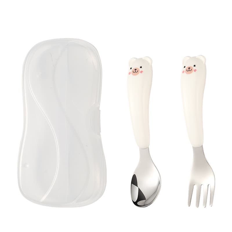 (Wholesale), cartoon handheld children's spoon stainless steel, teaching fork for baby, tableware, set, stainless steel AISI 304, Birthday gift 5
