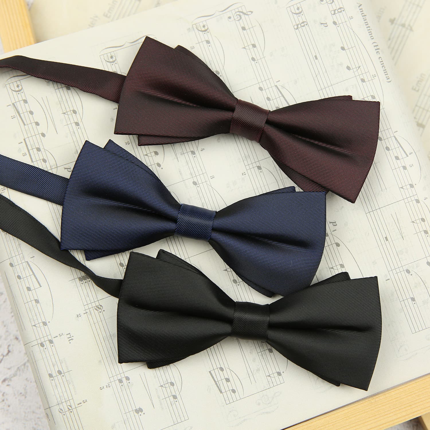 Men's matte burgundy black blue bow tie with bow, Korean style 3