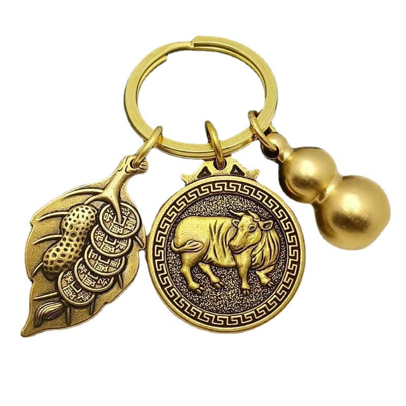 Brass copper keychain, car keys, Chinese horoscope 5