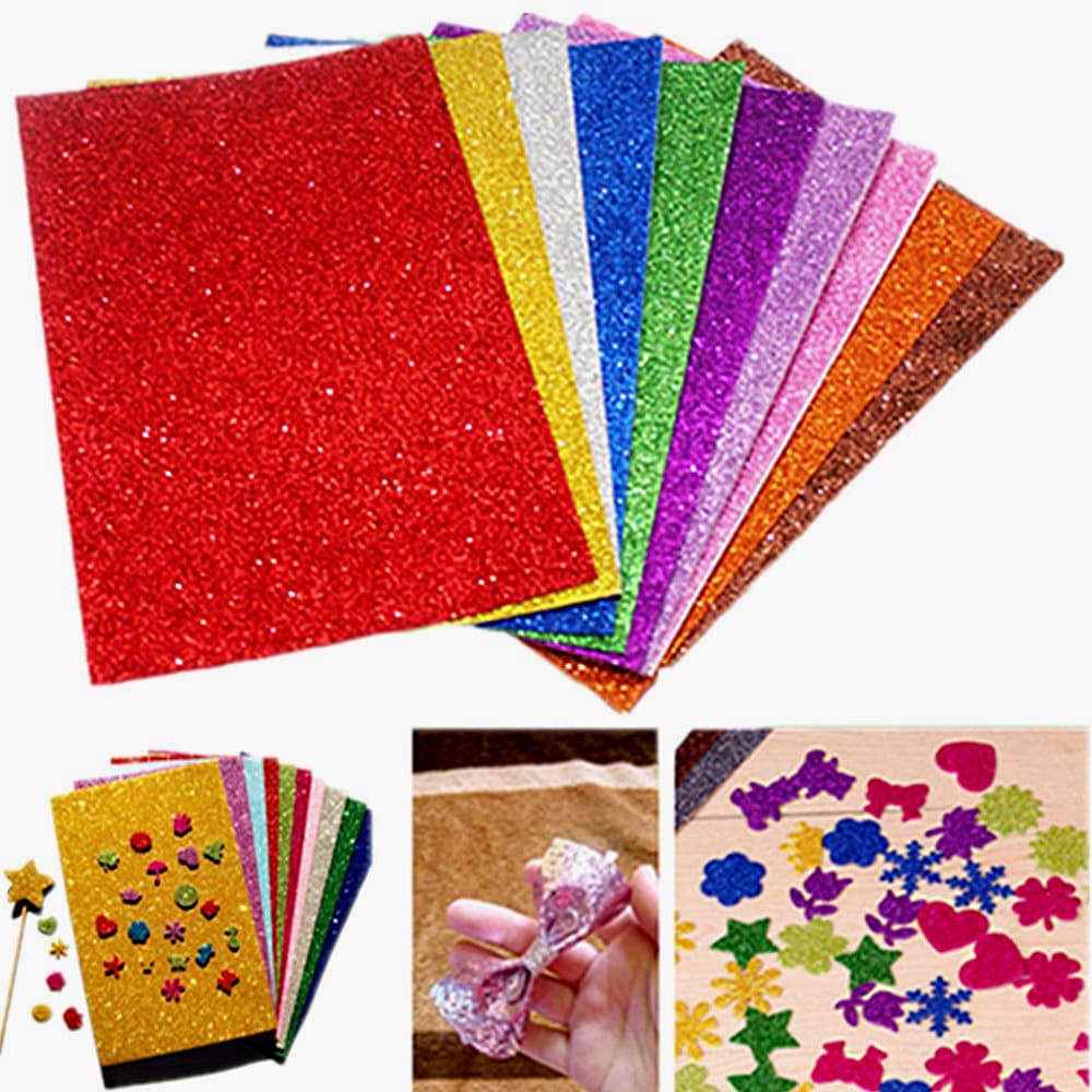 Golden green onion powder EVA sponge paper A4 with back glue flash paper gold powder foam paper children's creative DIY gold green onion stickers 3