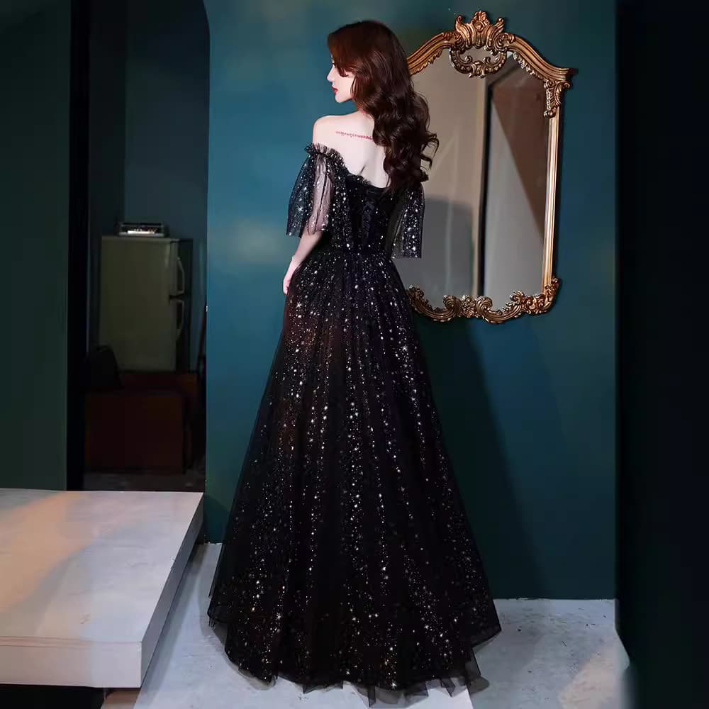 Black elegant evening dress, city style, Birthday gift, french style, lifting effect, graduation party 4