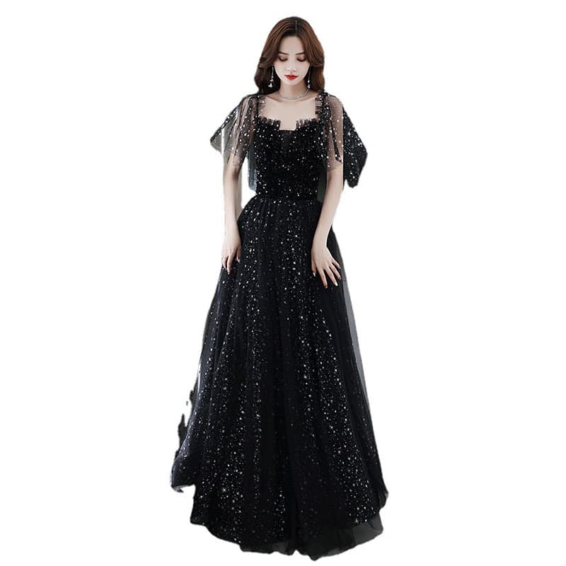 Black elegant evening dress, city style, Birthday gift, french style, lifting effect, graduation party 5
