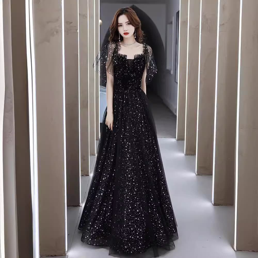 Black elegant evening dress, city style, Birthday gift, french style, lifting effect, graduation party 1
