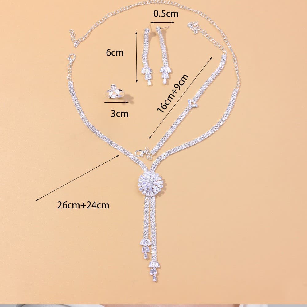 Fashionable necklace with zircon, chain, set, jewelry for bride, dress, accessory, flowered, European style, light luxury style 3