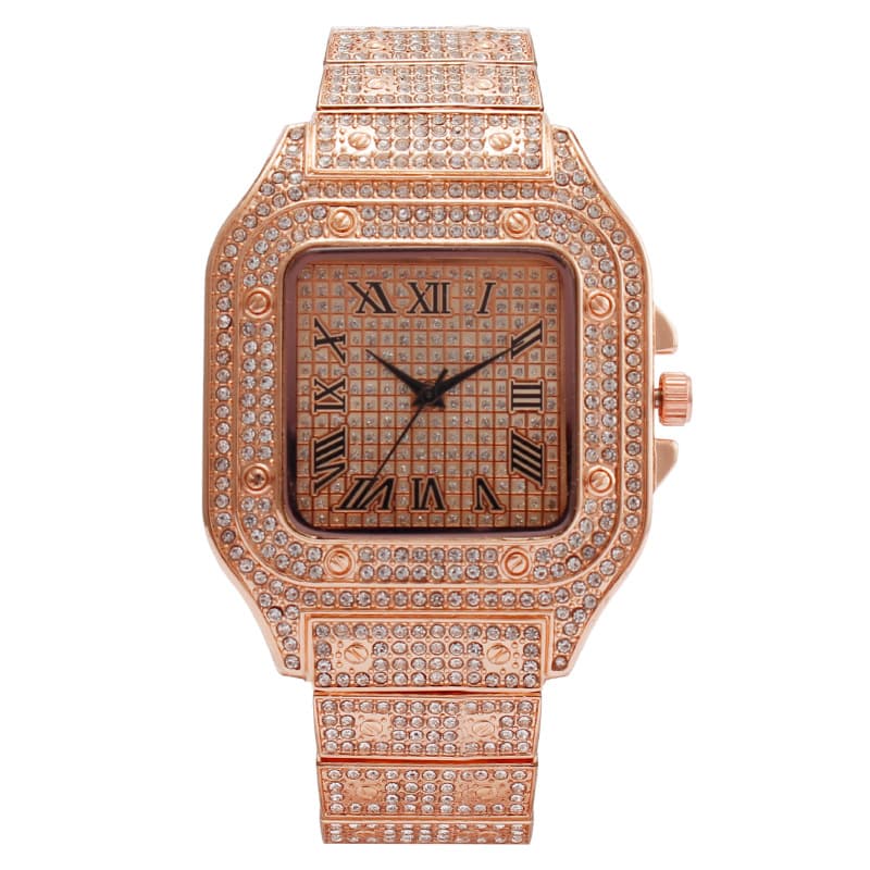 (Cross-border trading), square quartz men's watch, diamond encrusted 5