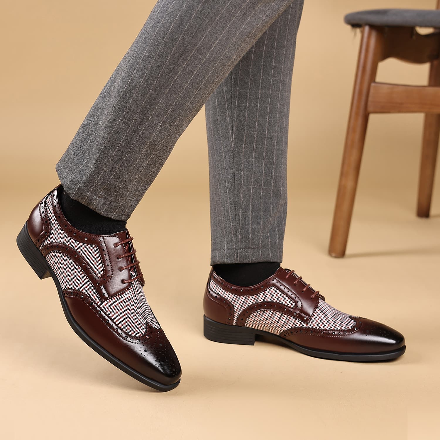 Aofu Shoe Industry 6193 Brock Fashion Image Thousand Bird Checked SHOES men's shoes casual leather shoes 4
