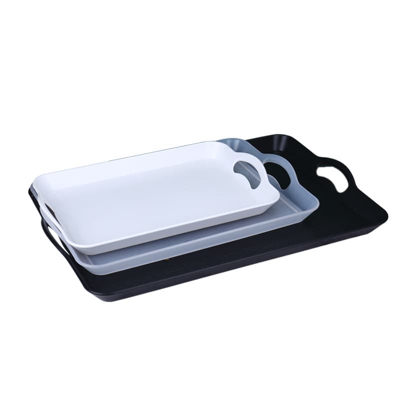 Household double -eared handicapped wood grain PP white tray fast food restaurant snack milk tea coffee shop plastic tray 5