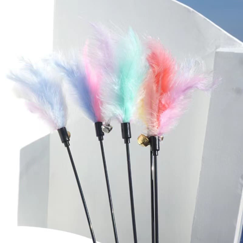 Manufacturer wholesale cat stick horseta -colored cat bell feathers teasing cat stick supplies Pet toys 3