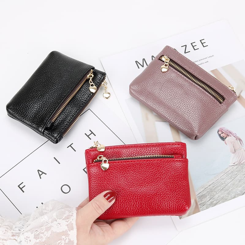 Wallet, short shoulder bag, hand loop bag for driver's license with zipper, coins, card holder, genuine leather