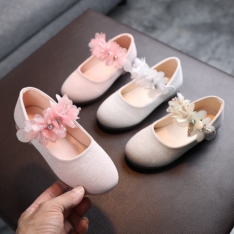 2021 new solid color girl drilling skewers small single shoes children's flat shoes Korean version of small leather shoes girl dance shoes 2