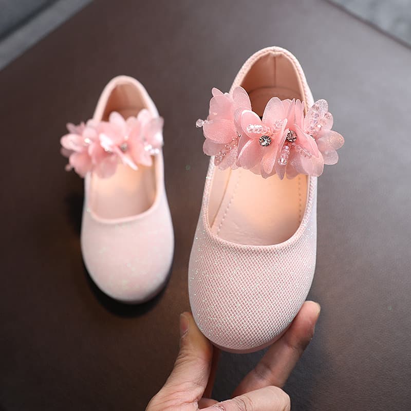 2021 new solid color girl drilling skewers small single shoes children's flat shoes Korean version of small leather shoes girl dance shoes 3