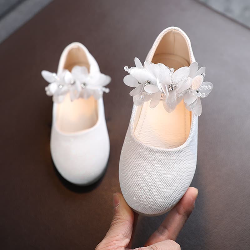 2021 new solid color girl drilling skewers small single shoes children's flat shoes Korean version of small leather shoes girl dance shoes 4