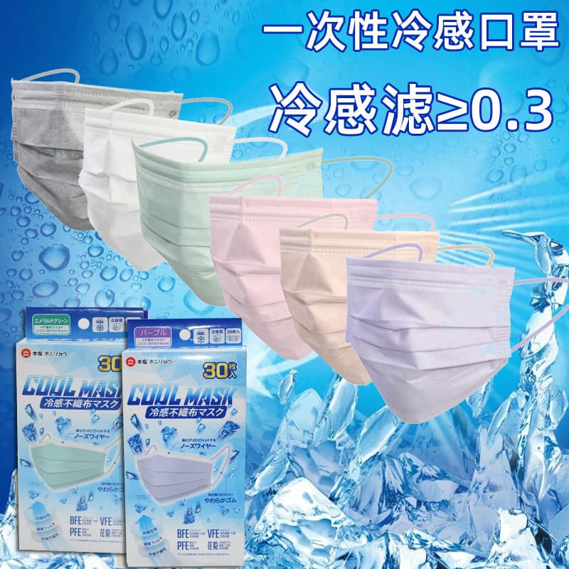 [日文冷感一次性口罩3层防护面罩 夏季遮阳接触凉感无纺布mask盒装] 1