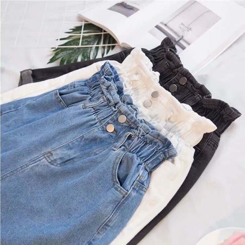 Denim skirt, shorts, trousers, plus size, elastic waist, Korean style, loose fit, A-line 2