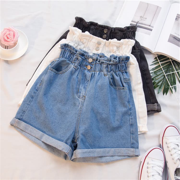 Denim skirt, shorts, trousers, plus size, elastic waist, Korean style, loose fit, A-line 3