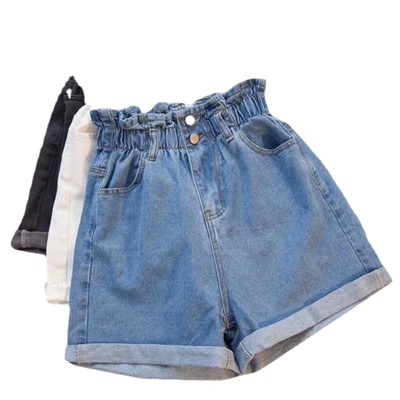 Denim skirt, shorts, trousers, plus size, elastic waist, Korean style, loose fit, A-line 5