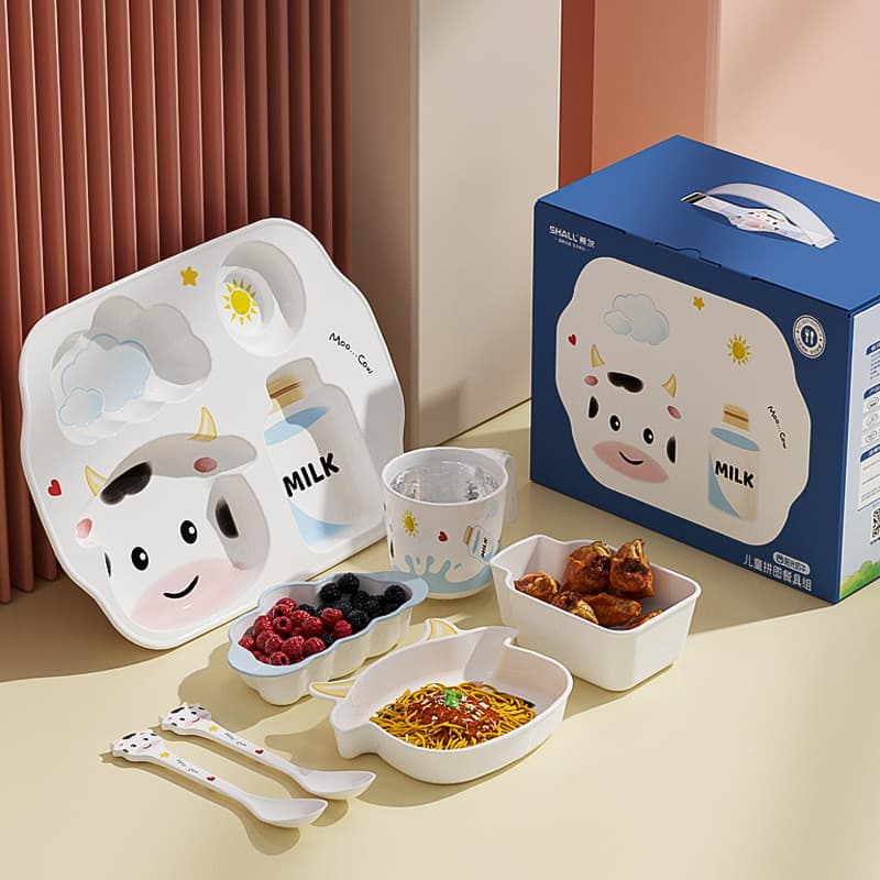 Tableware for feeding, set, children's gift box, cute cartoon dinner plate for mother and baby for kindergarten for students, Birthday gift 2
