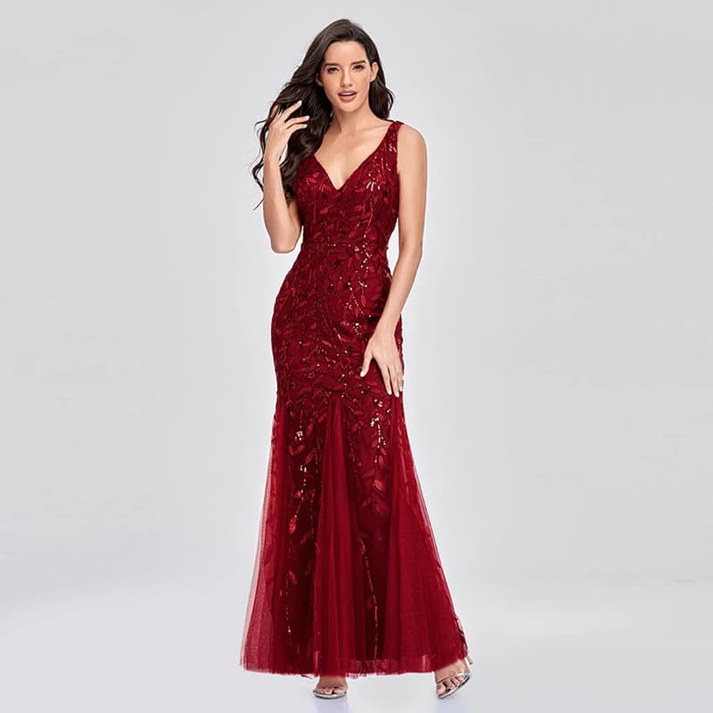 Shiffon sexy evening dress, European style, V-neckline, with embroidery, graduation party 2