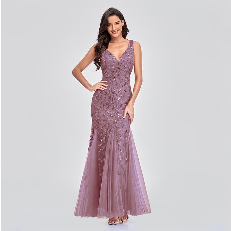 Shiffon sexy evening dress, European style, V-neckline, with embroidery, graduation party 4