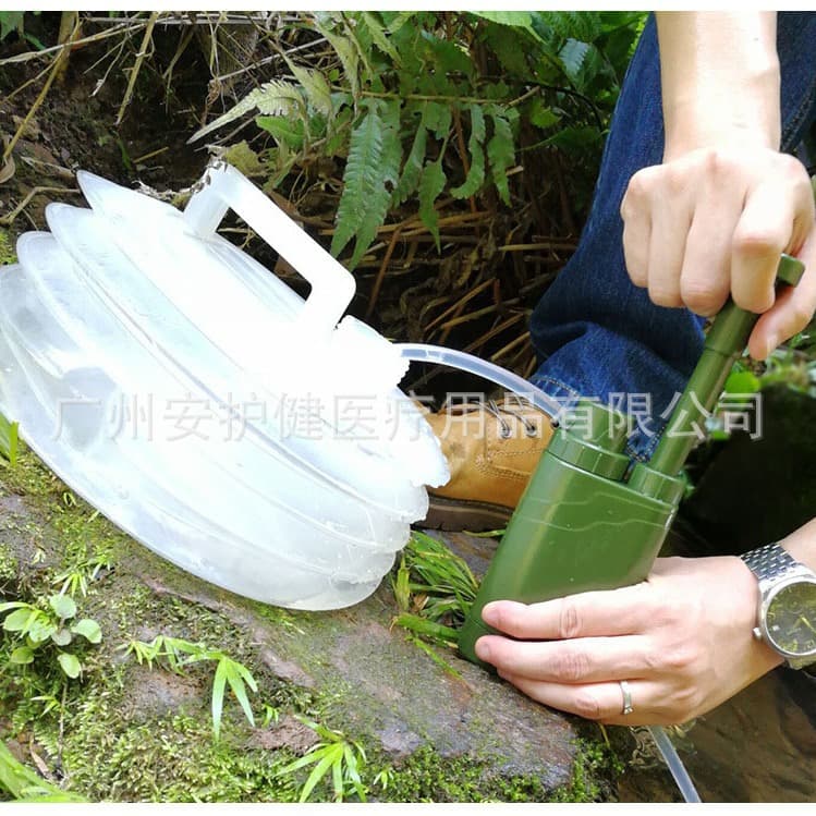 New military green outdoor individual emergency water purifier with compass whistle gadget ultrafiltration water purifier 4