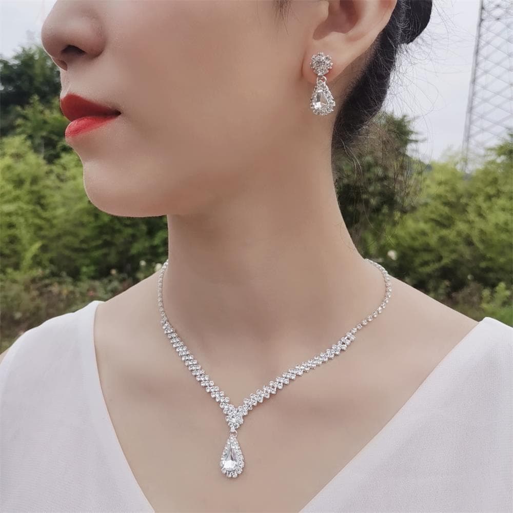 Accessory, metal necklace and earrings, set, jewelry for bride, 2 piece set 4