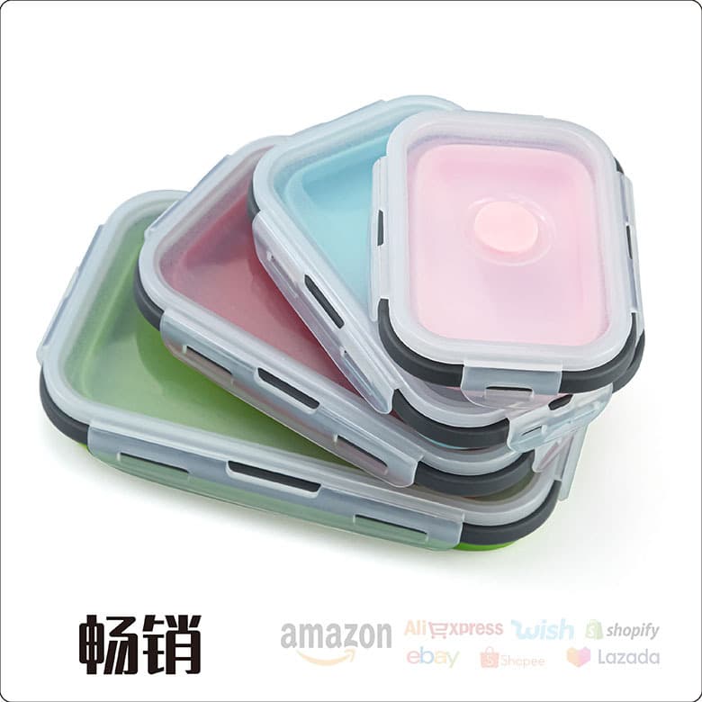 Folding food silicone, travel handheld lunch box, storage box 4