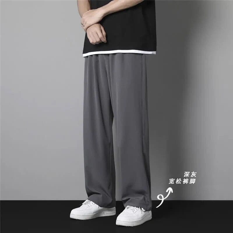 Tide, men's summer thin silk sports casual trousers, loose straight fit 4