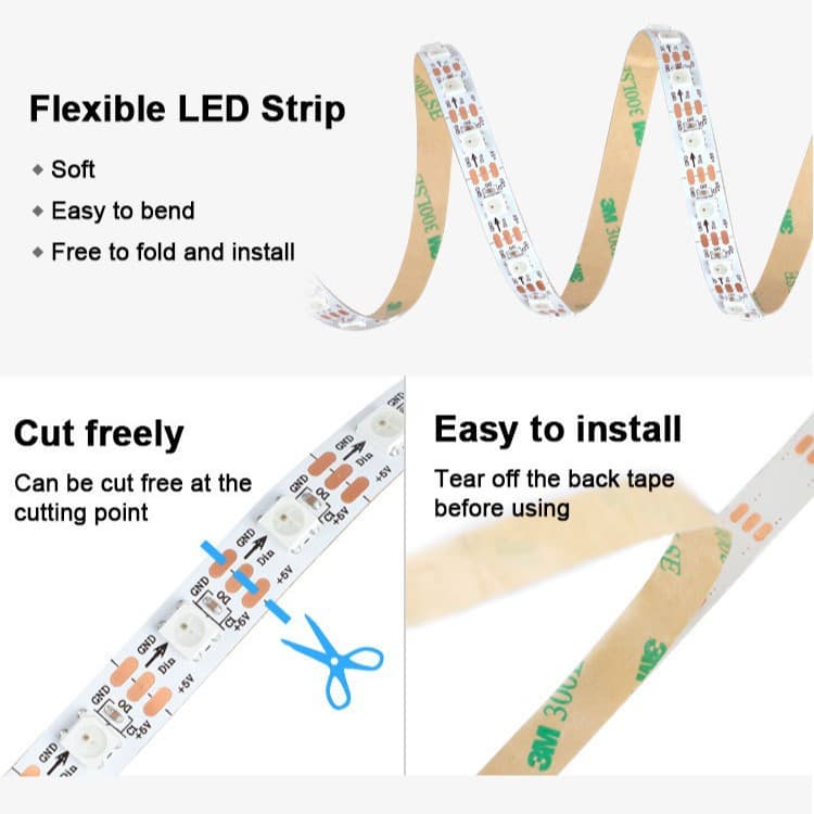 WS2812B colorful LED light strip 5V full color light strip 5050 lamp beads built-in IC colorful single point single control soft light strip 2
