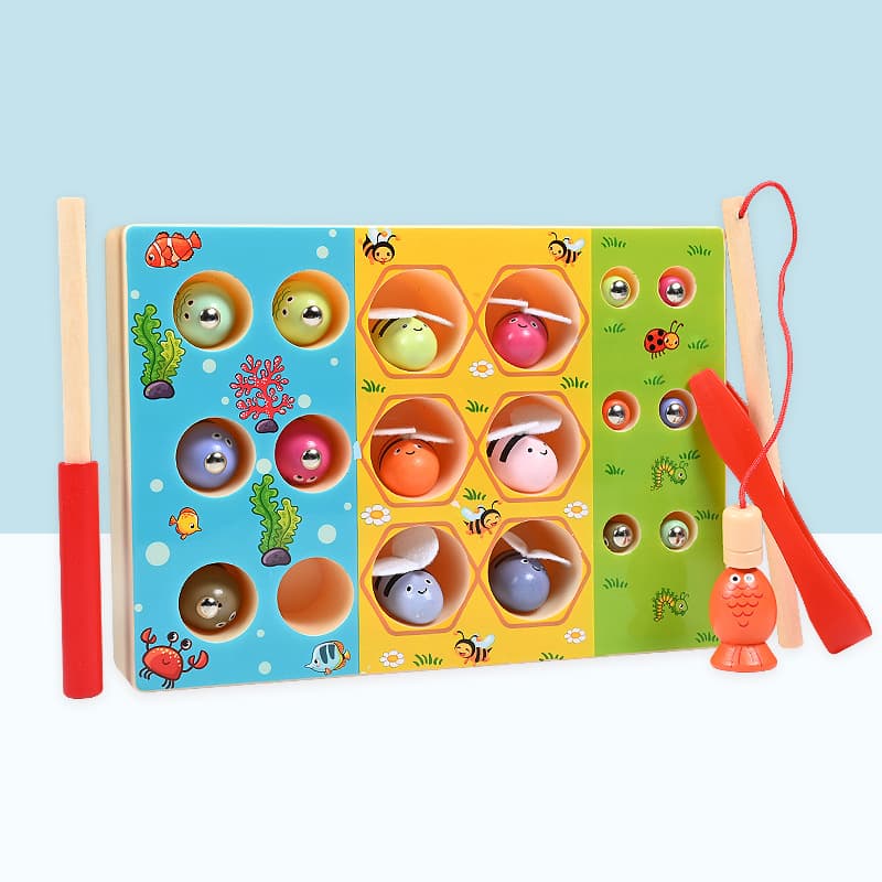Wooden magnetic children's universal fishes for fishing, three-in-one, bee 3