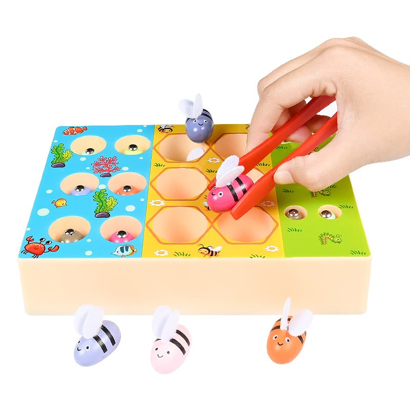 Wooden magnetic children's universal fishes for fishing, three-in-one, bee 4