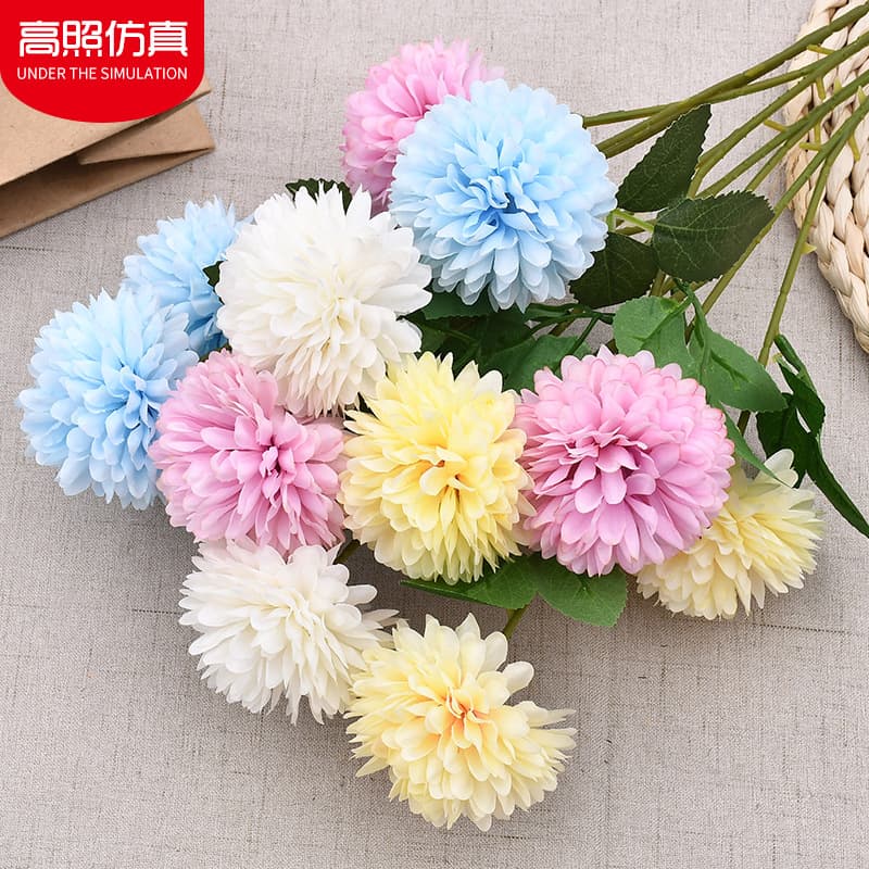 Simulation three -headed chrysanthemum hydrangea artificial flower ping pong chrysanthemum wedding home decoration simulation hydrangea bouquet 2