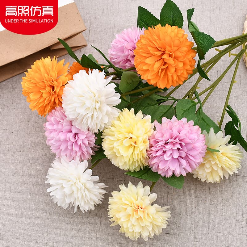 Simulation three -headed chrysanthemum hydrangea artificial flower ping pong chrysanthemum wedding home decoration simulation hydrangea bouquet 3