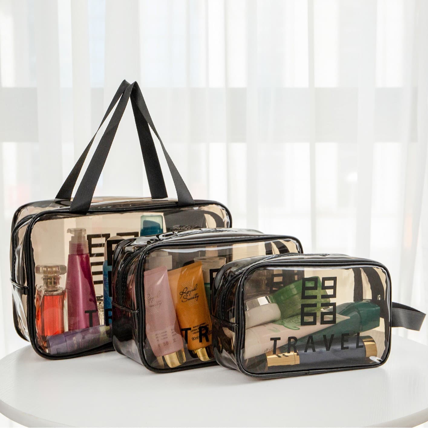 Handheld capacious cosmetic bag PVC, waterproof universal storage bag, internet celebrity 3