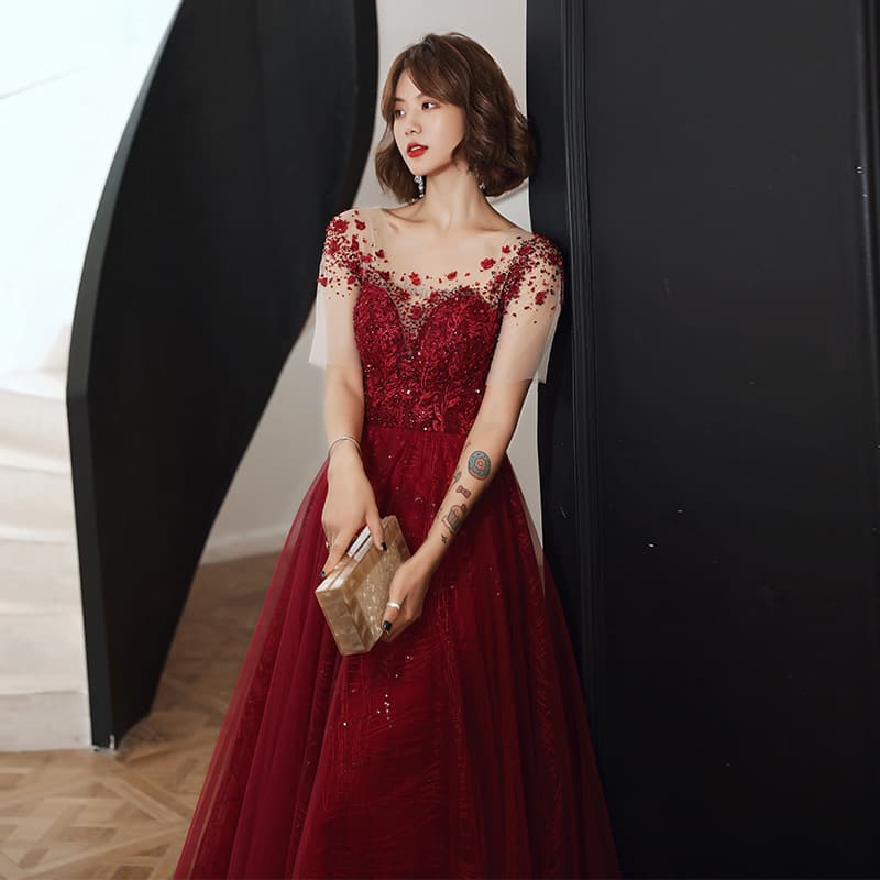 Elite elegant evening dress, burgundy wedding dress for bride 3