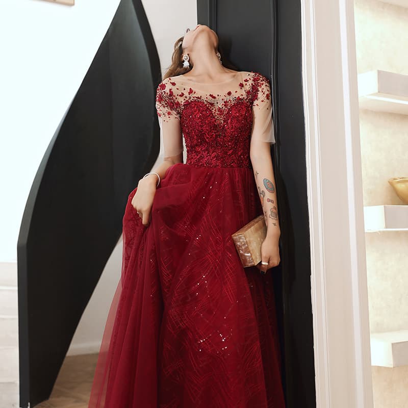 Elite elegant evening dress, burgundy wedding dress for bride 4