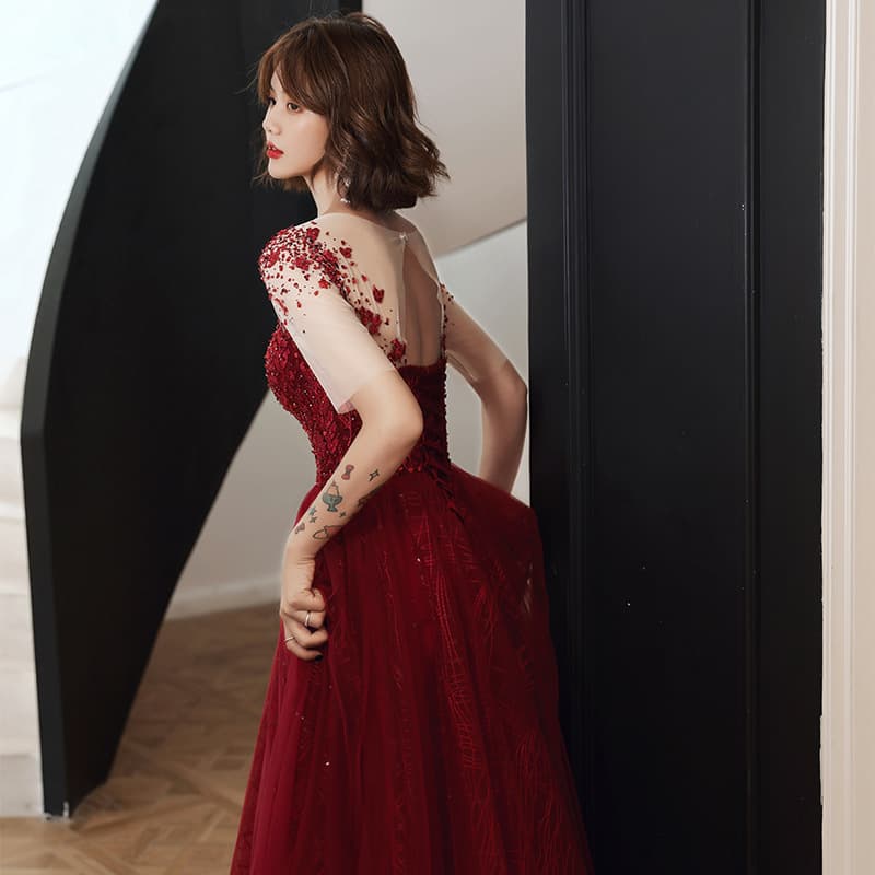 Elite elegant evening dress, burgundy wedding dress for bride 5