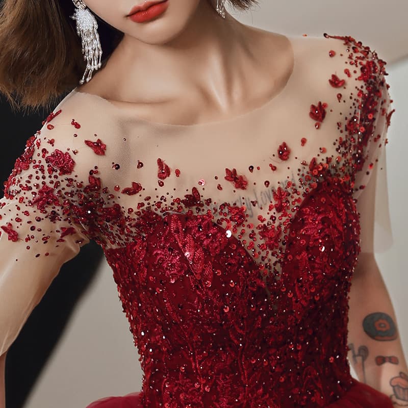 Elite elegant evening dress, burgundy wedding dress for bride 1