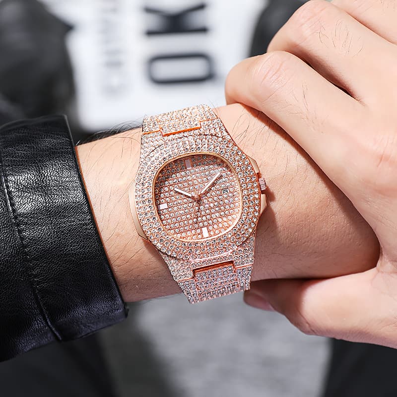 Fashionable square women's watch hip-hop style for men and women, gold watch, trend steel belt, quartz watches, European style, diamond encrusted 2