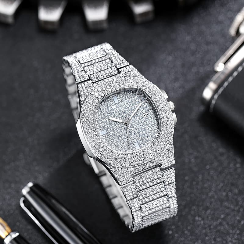 Fashionable square women's watch hip-hop style for men and women, gold watch, trend steel belt, quartz watches, European style, diamond encrusted